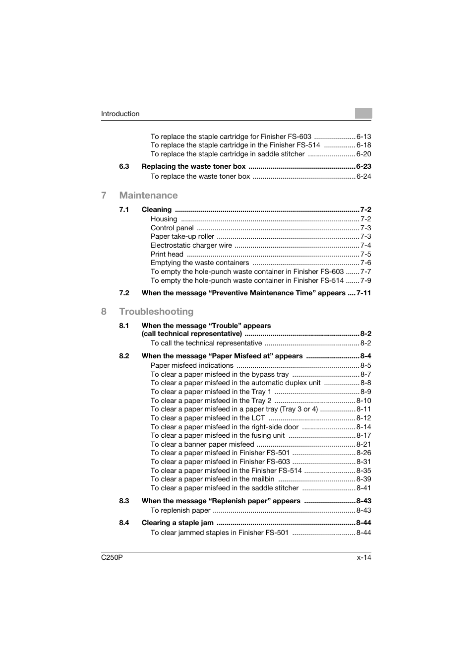 7maintenance, 8troubleshooting | Konica Minolta C250P User Manual | Page 15 / 498