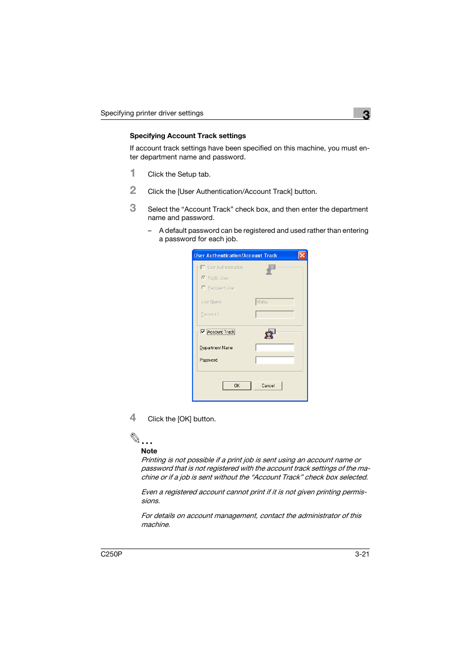 Specifying account track settings, Specifying account track settings -21 | Konica Minolta C250P User Manual | Page 154 / 498