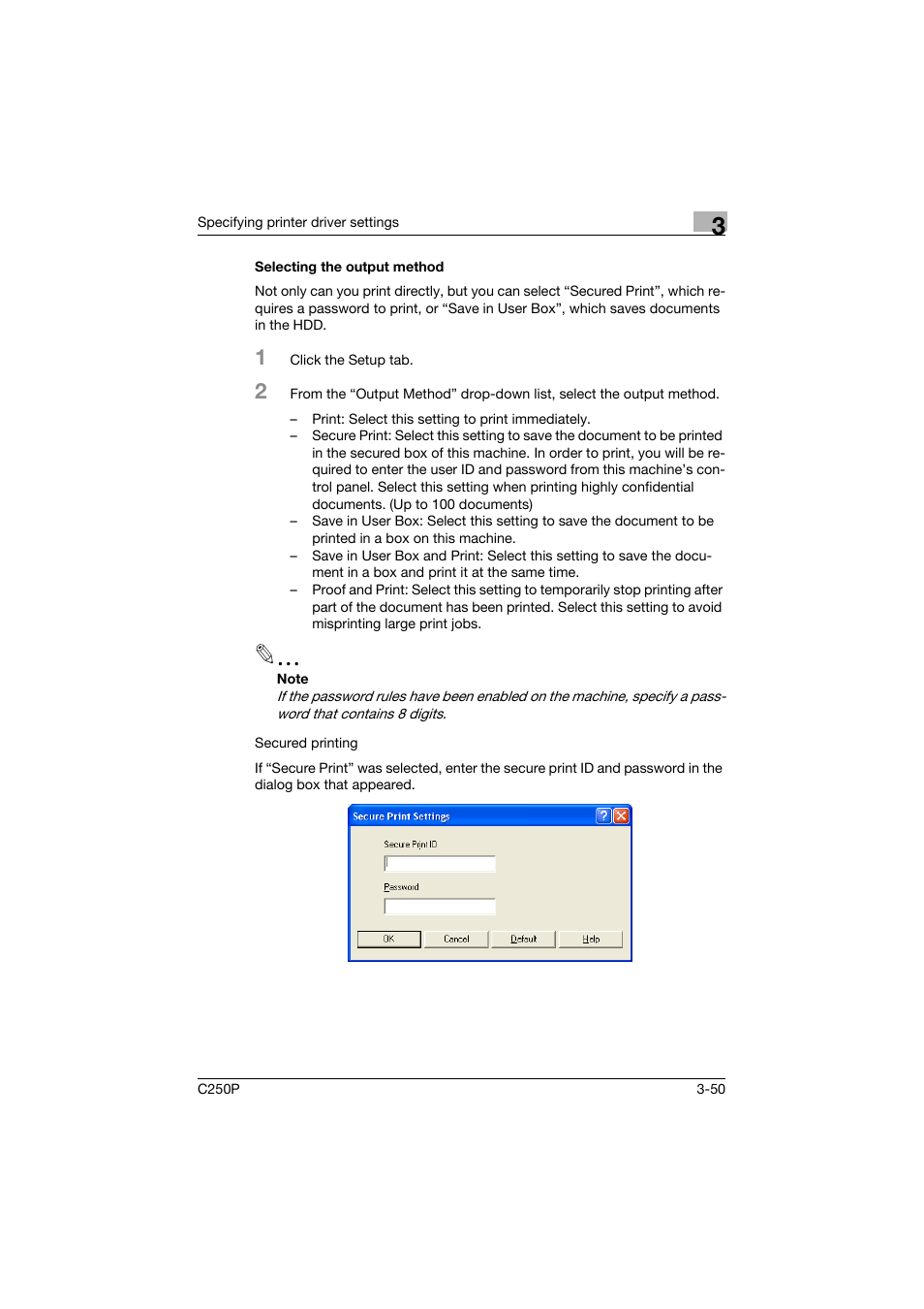 Selecting the output method, Selecting the output method -50 | Konica Minolta C250P User Manual | Page 183 / 498