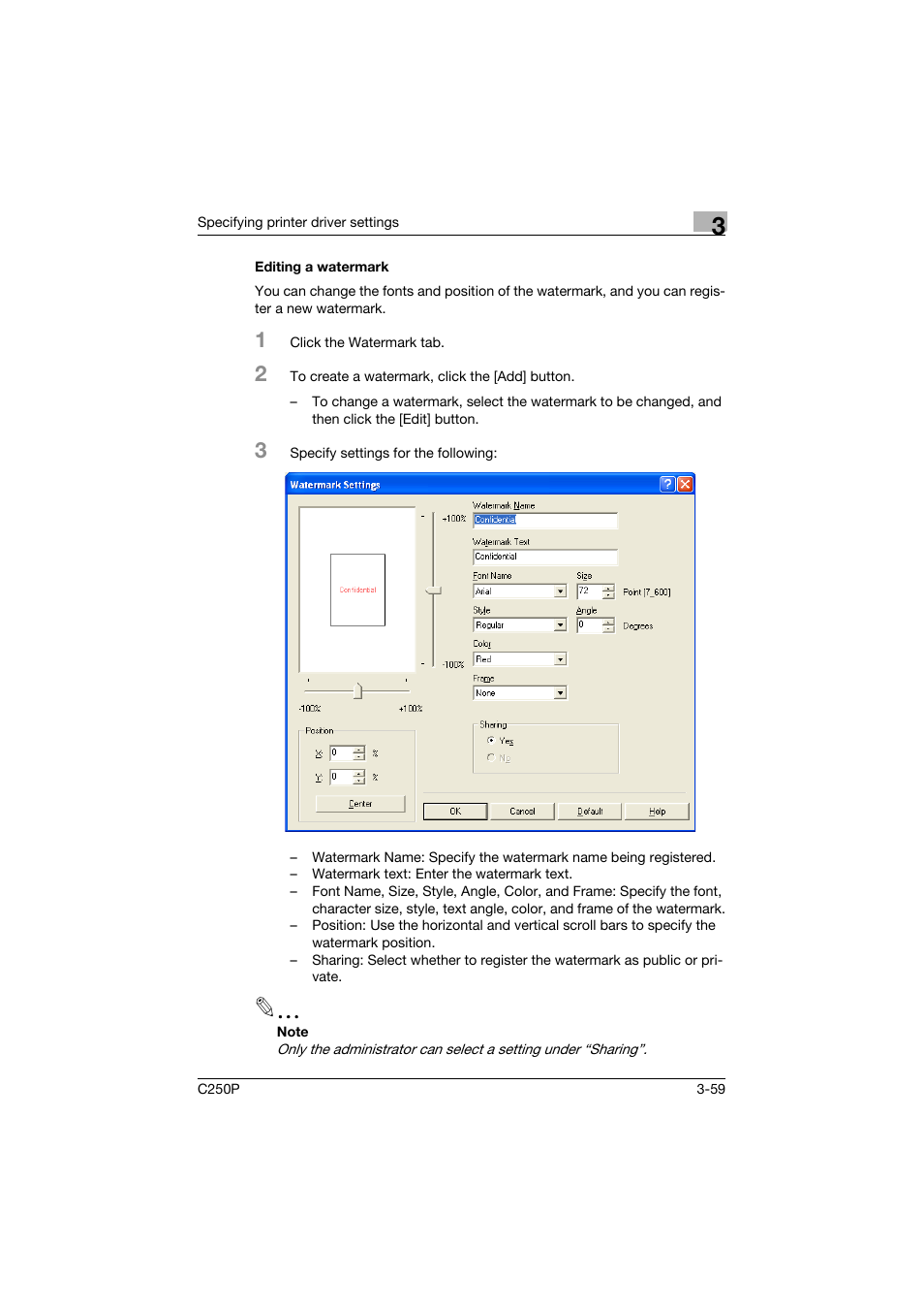 Editing a watermark, Editing a watermark -59 | Konica Minolta C250P User Manual | Page 192 / 498