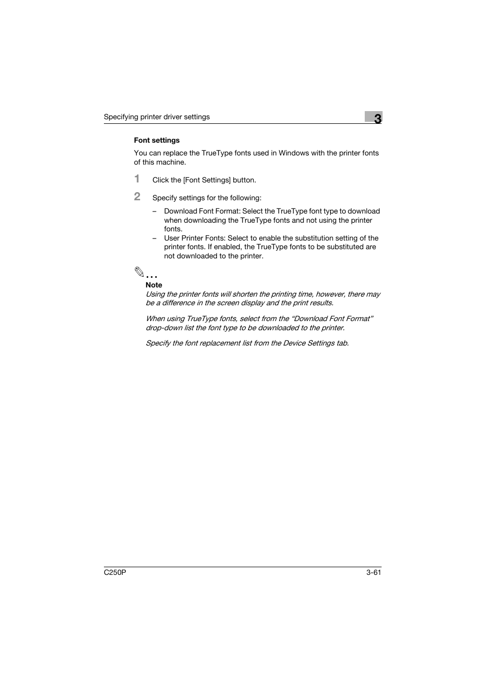 Font settings, Font settings -61 | Konica Minolta C250P User Manual | Page 194 / 498