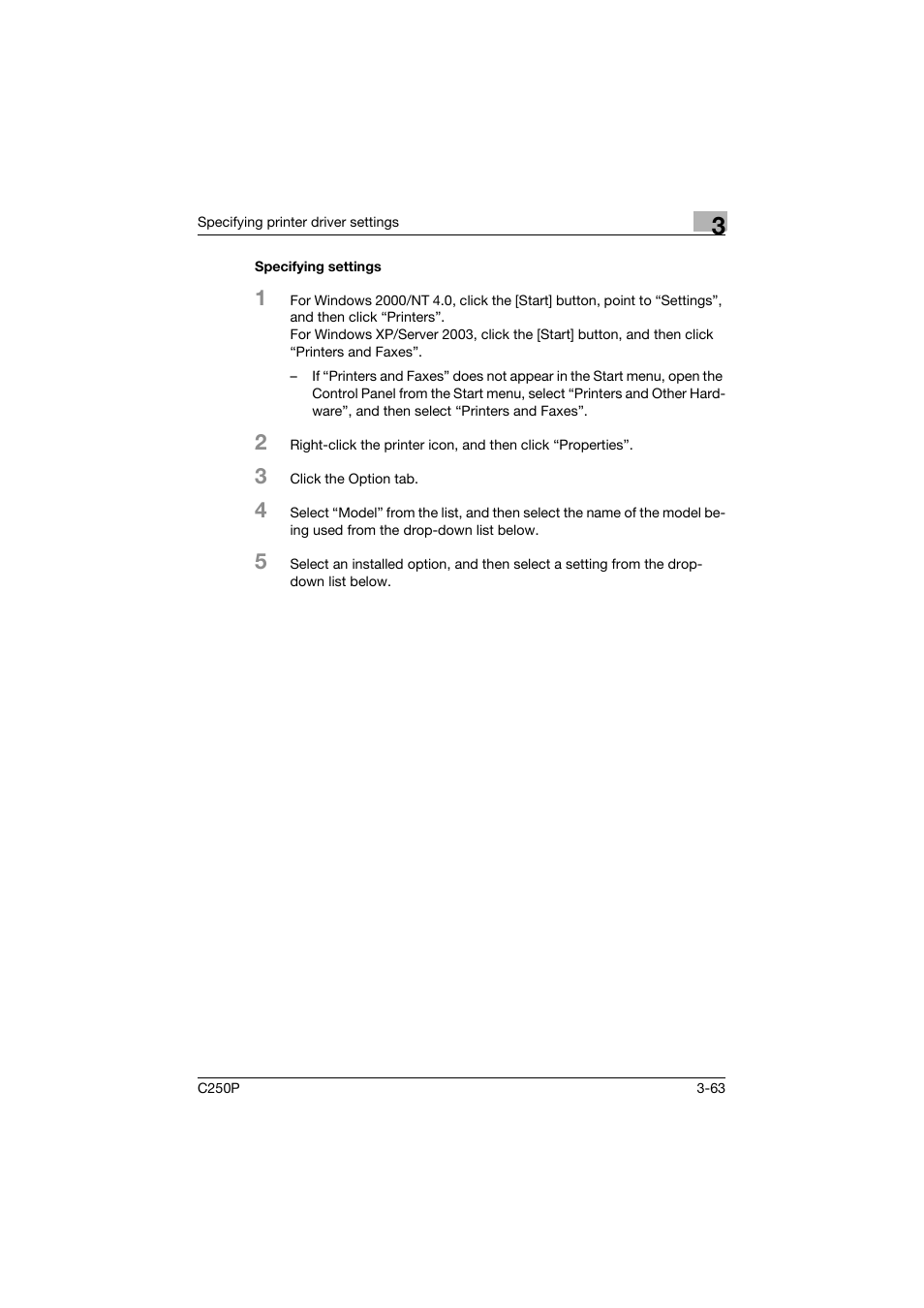 Specifying settings, Specifying settings -63 | Konica Minolta C250P User Manual | Page 196 / 498