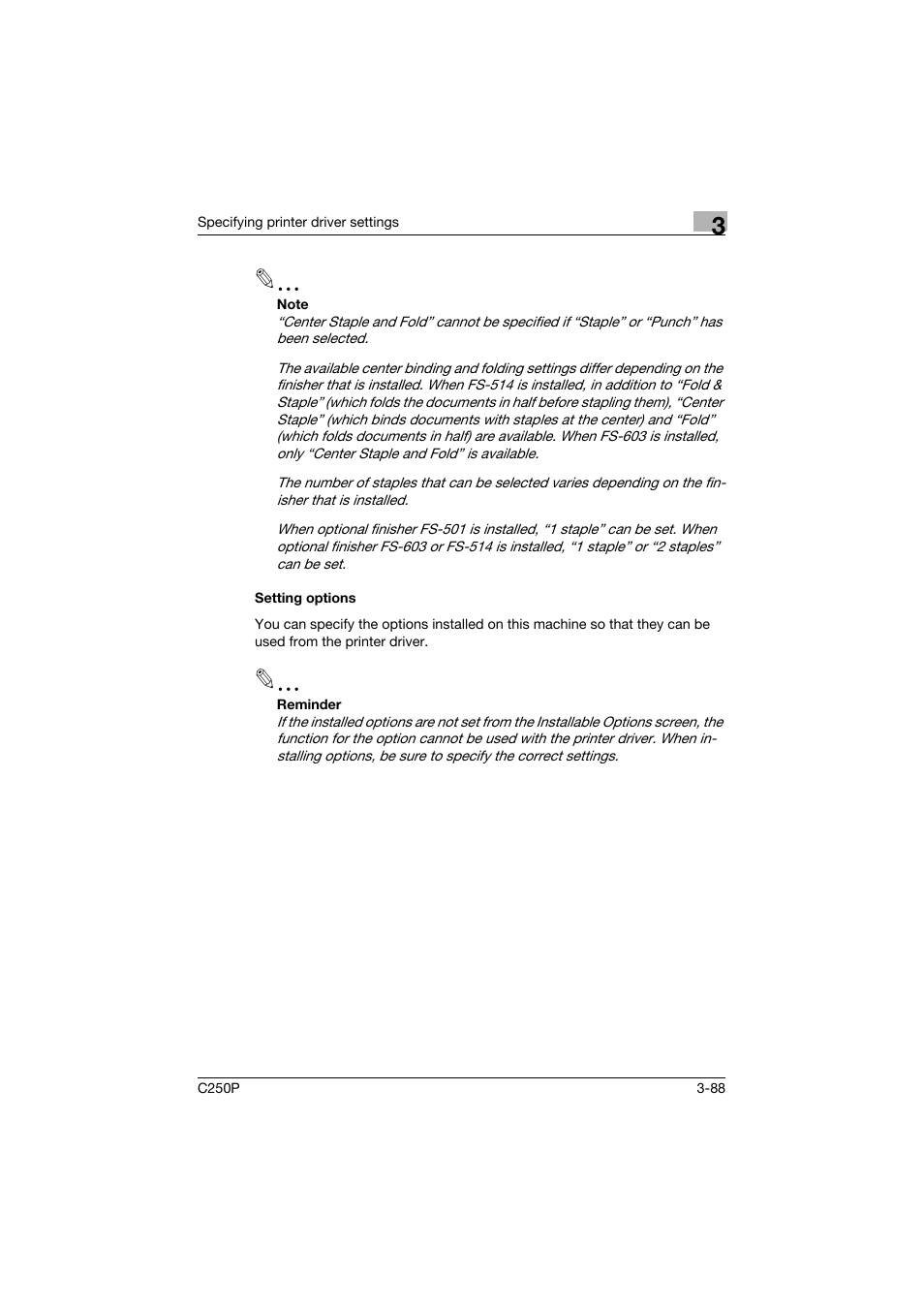 Setting options, Setting options -88 | Konica Minolta C250P User Manual | Page 221 / 498