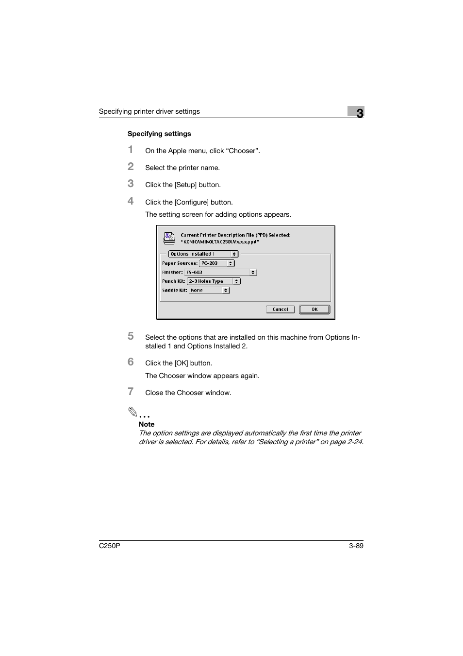 Specifying settings, Specifying settings -89 | Konica Minolta C250P User Manual | Page 222 / 498