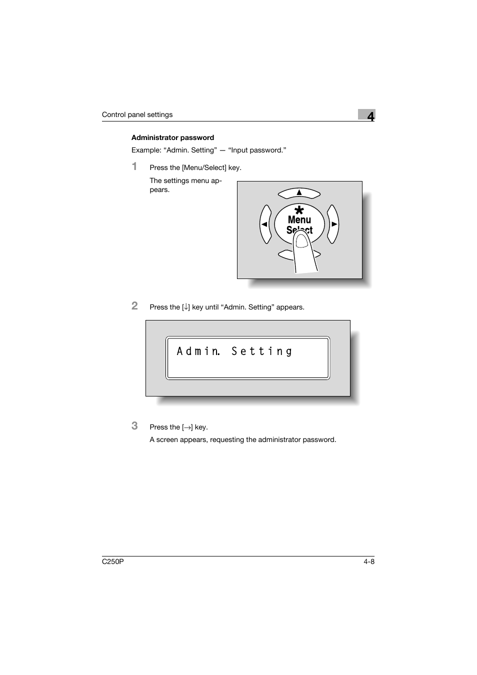 Administrator password, Administrator password -8 | Konica Minolta C250P User Manual | Page 251 / 498