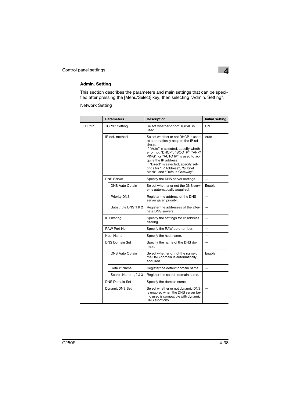 Admin. setting, Admin. setting -38 | Konica Minolta C250P User Manual | Page 281 / 498