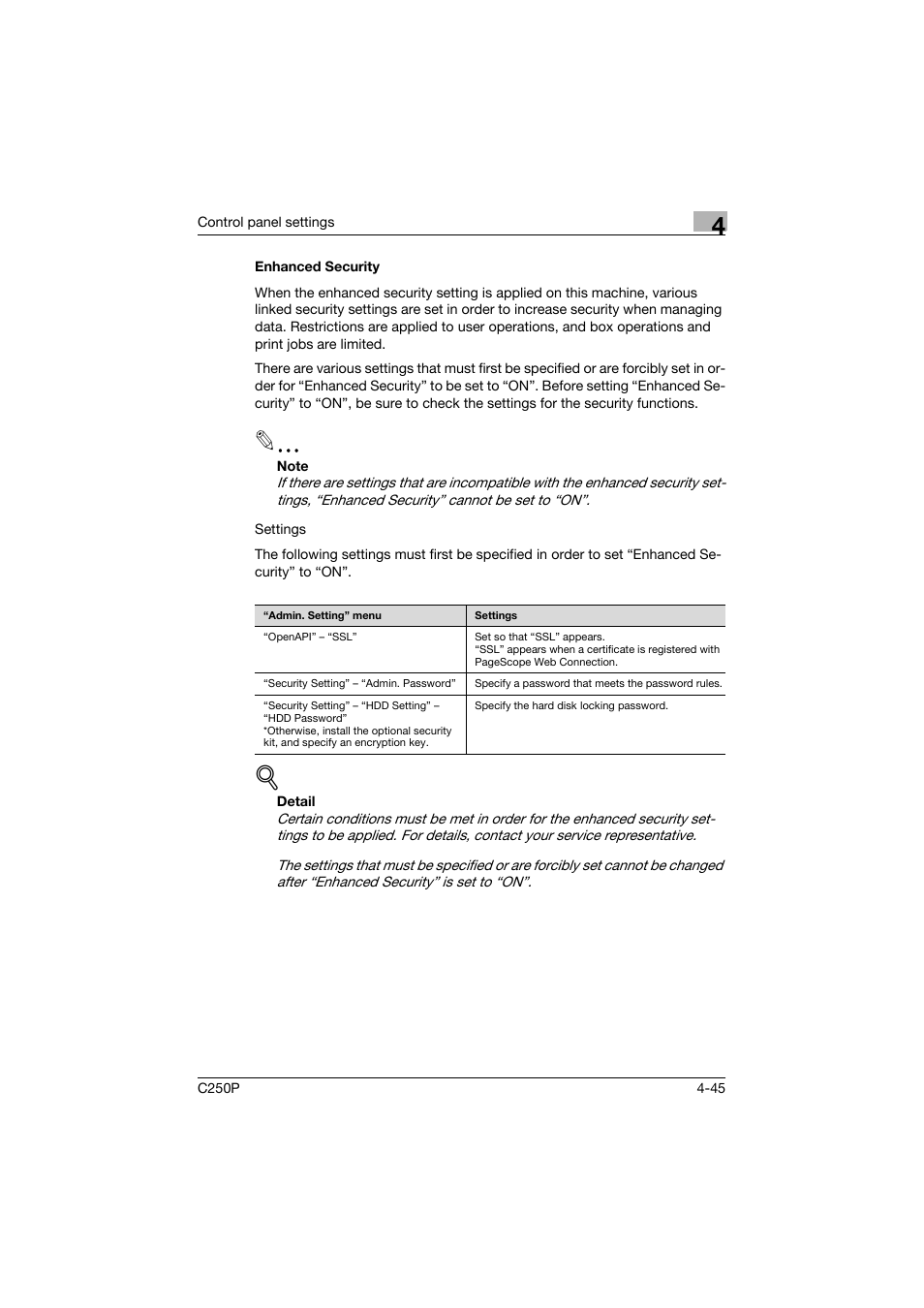 Enhanced security, Enhanced security -45 | Konica Minolta C250P User Manual | Page 288 / 498