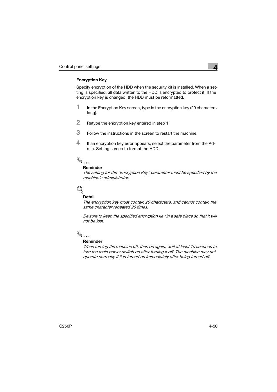 Encryption key, Encryption key -50 | Konica Minolta C250P User Manual | Page 293 / 498