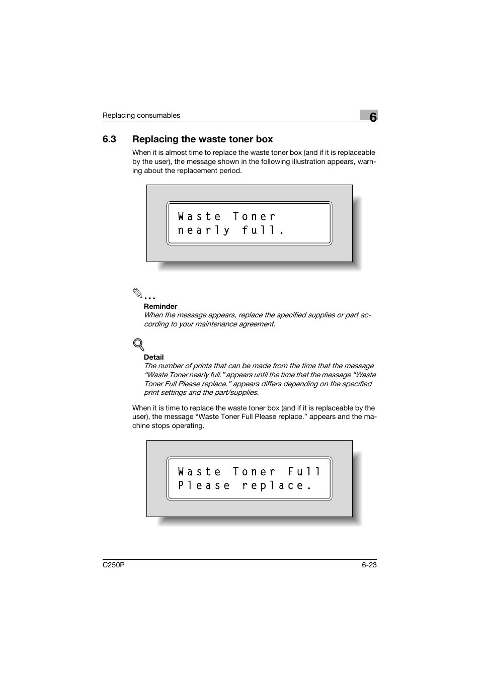 3 replacing the waste toner box, Replacing the waste toner box -23 | Konica Minolta C250P User Manual | Page 350 / 498
