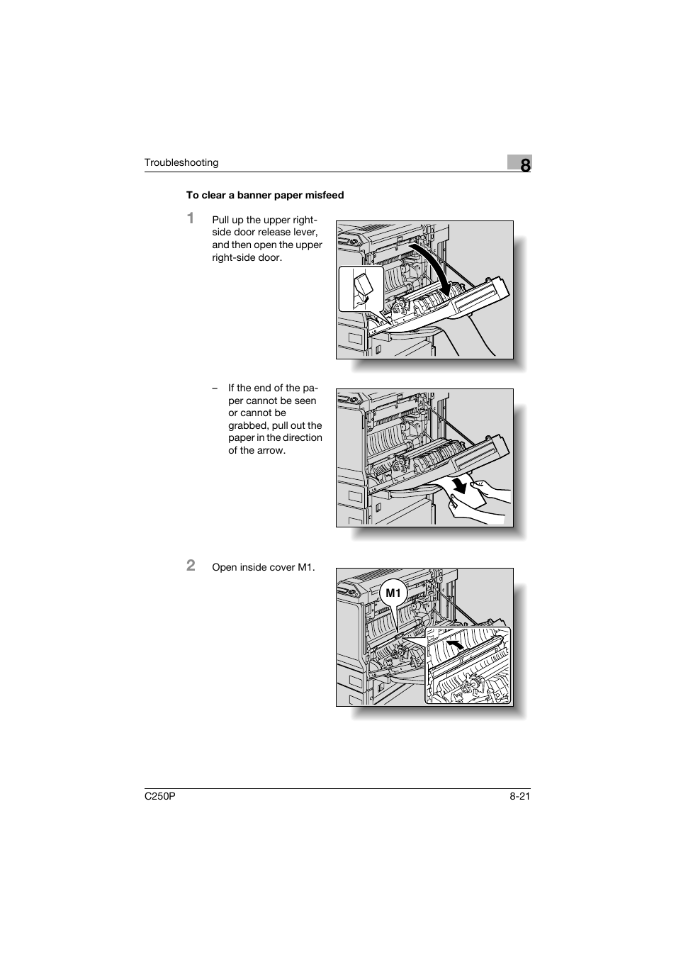 To clear a banner paper misfeed, To clear a banner paper misfeed -21 | Konica Minolta C250P User Manual | Page 386 / 498