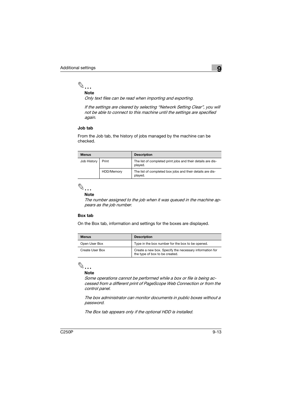 Job tab, Box tab, Job tab -13 box tab -13 | Konica Minolta C250P User Manual | Page 446 / 498