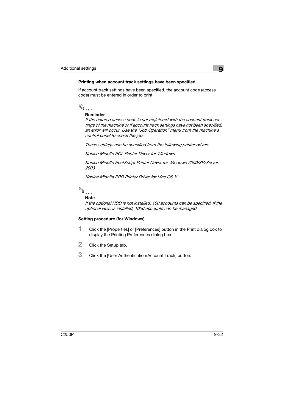Setting procedure (for windows) | Konica Minolta C250P User Manual | Page 465 / 498