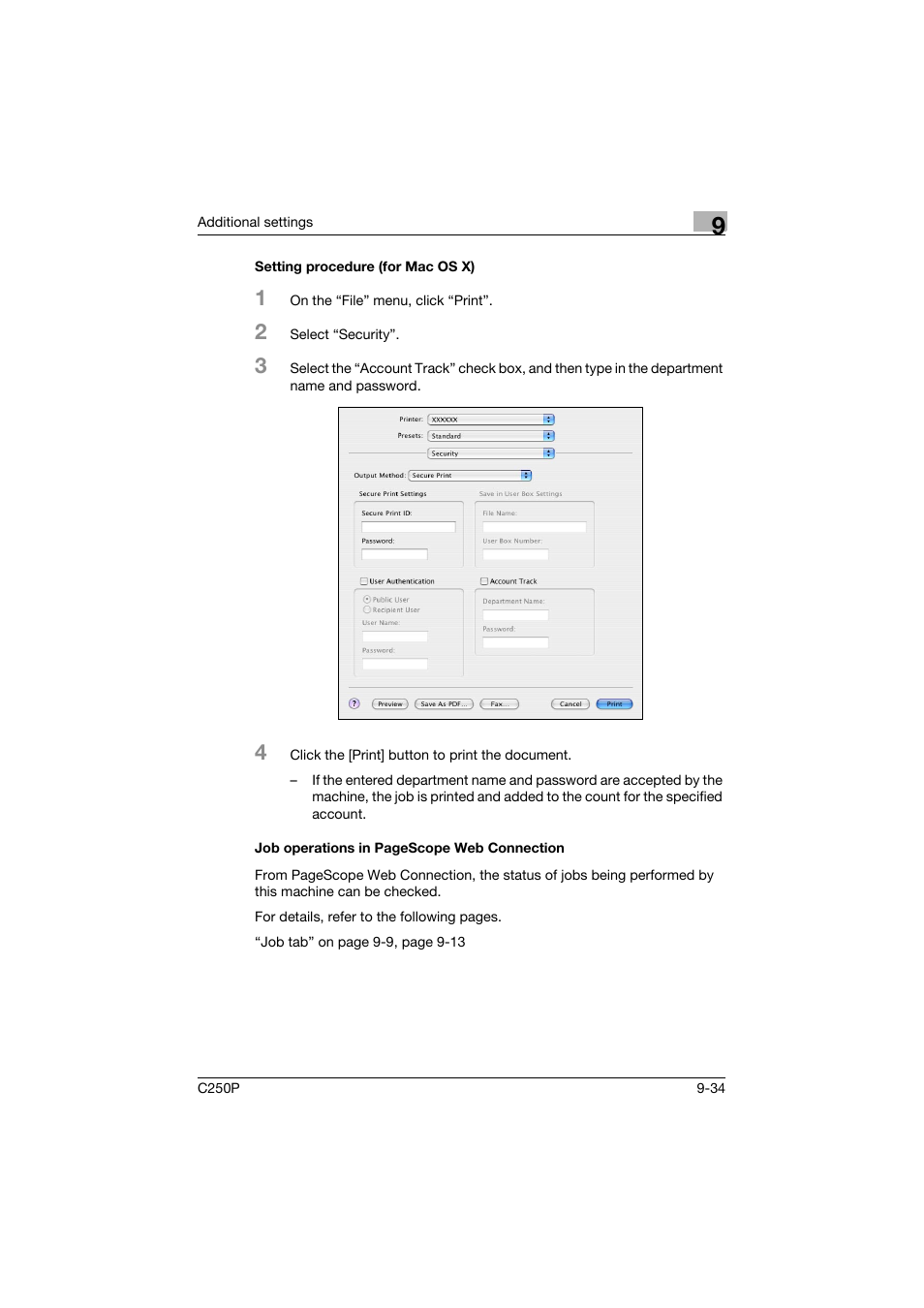 Setting procedure (for mac os x) | Konica Minolta C250P User Manual | Page 467 / 498