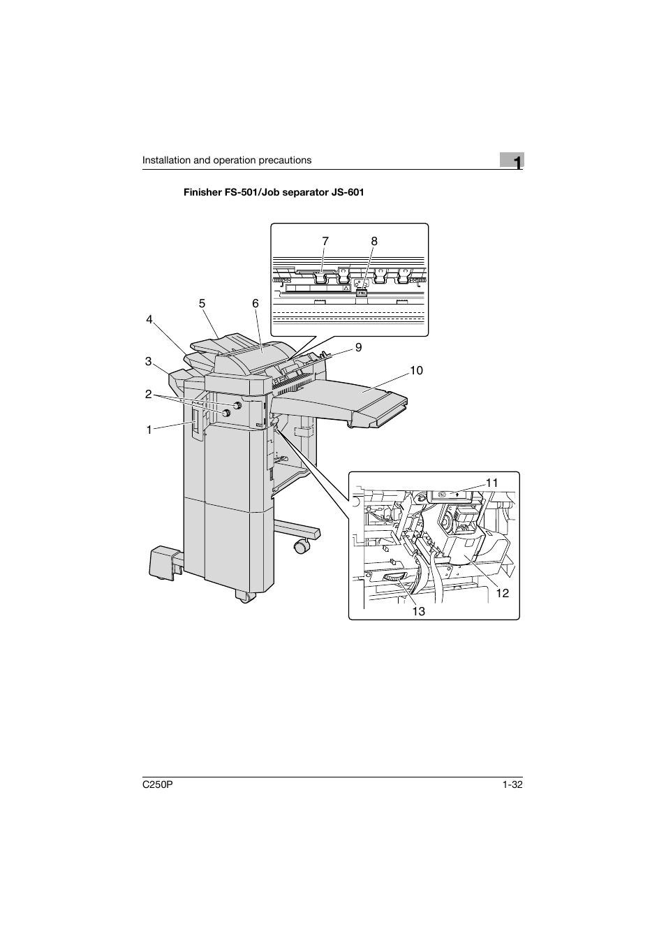 Finisher fs-501/job separator js-601, Finisher fs-501/job separator js-601 -32 | Konica Minolta C250P User Manual | Page 51 / 498