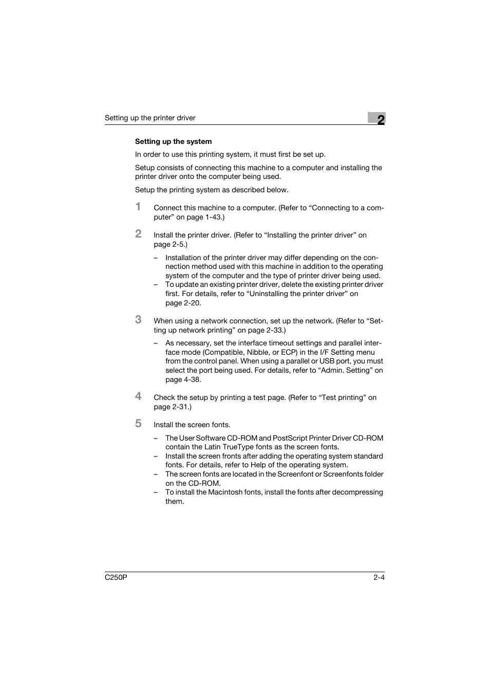 Setting up the system, Setting up the system -4 | Konica Minolta C250P User Manual | Page 67 / 498