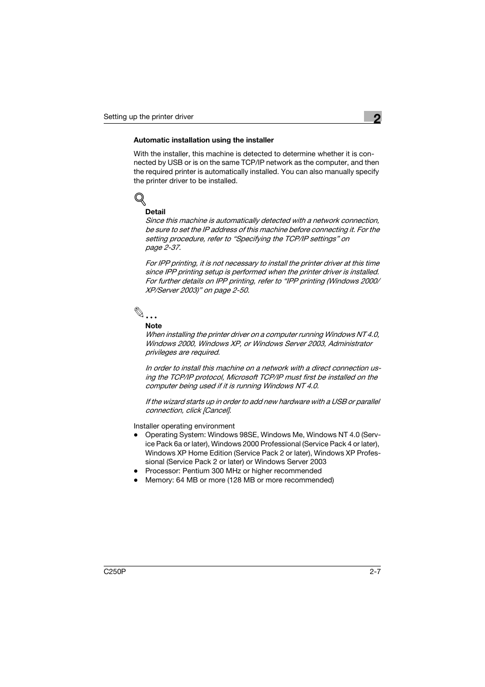 Automatic installation using the installer, Automatic installation using the installer -7 | Konica Minolta C250P User Manual | Page 70 / 498