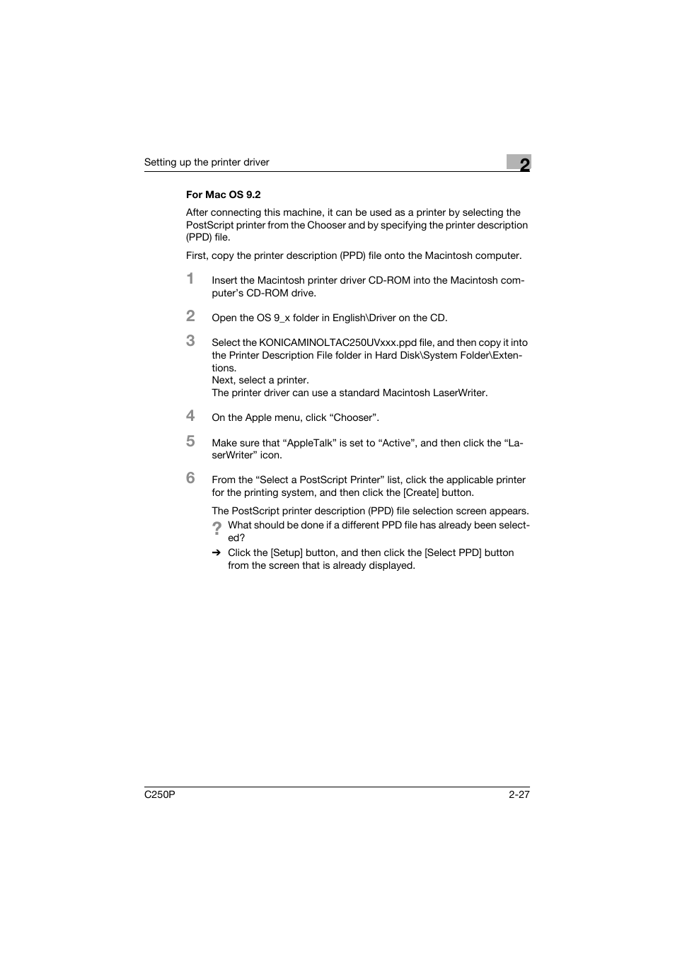 For mac os 9.2, For mac os 9.2 -27 | Konica Minolta C250P User Manual | Page 90 / 498