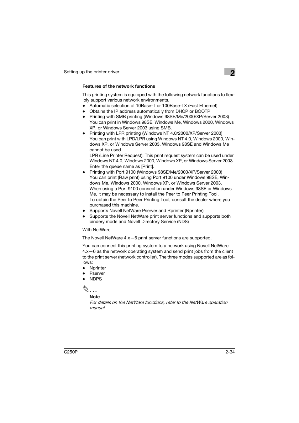 Features of the network functions, Features of the network functions -34 | Konica Minolta C250P User Manual | Page 97 / 498