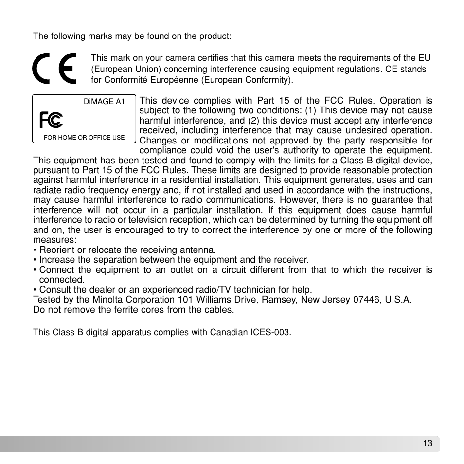 Konica Minolta Dimage A1 User Manual | Page 13 / 49