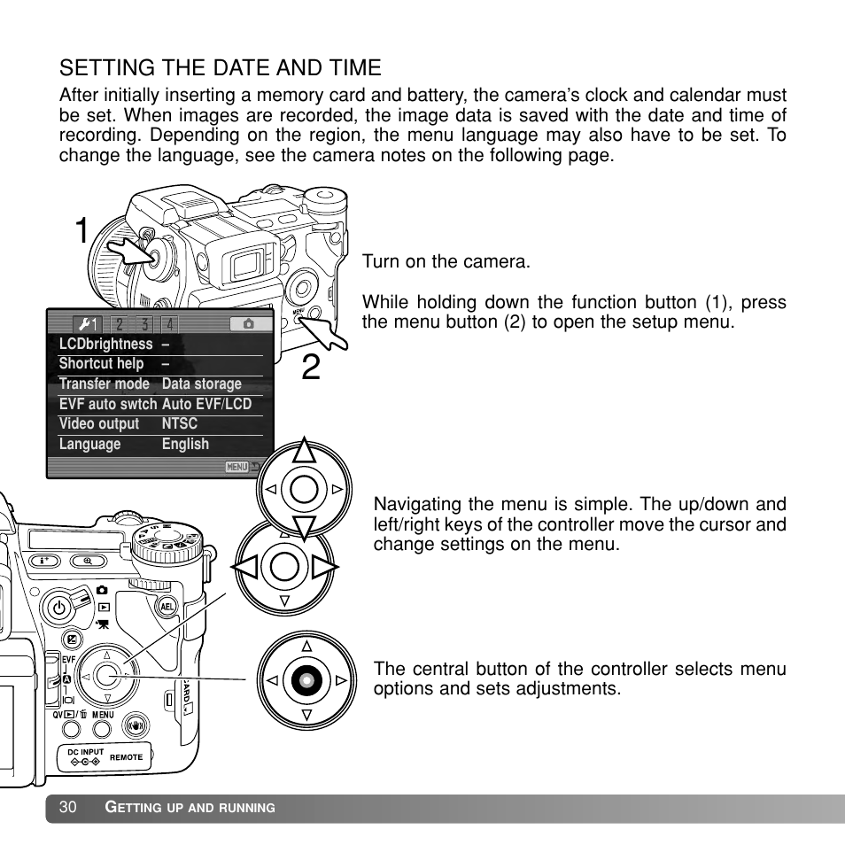 Setting the date and time | Konica Minolta Dimage A1 User Manual | Page 30 / 49