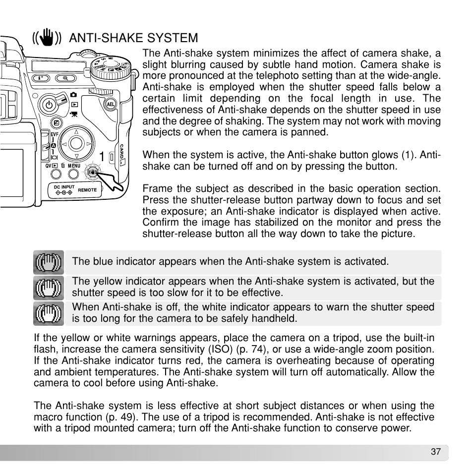 Anti-shake system | Konica Minolta Dimage A1 User Manual | Page 37 / 49