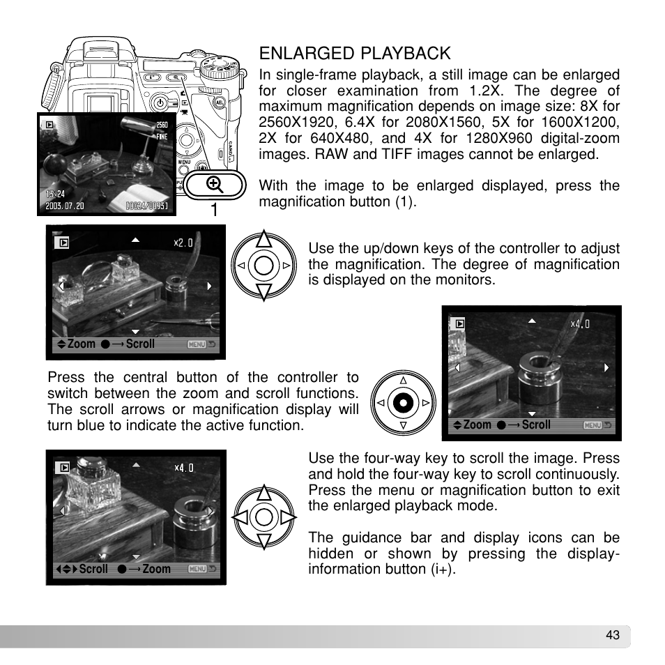 Enlarged playback | Konica Minolta Dimage A1 User Manual | Page 43 / 49