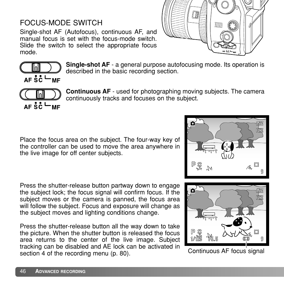 Focus-mode switch | Konica Minolta Dimage A1 User Manual | Page 46 / 49