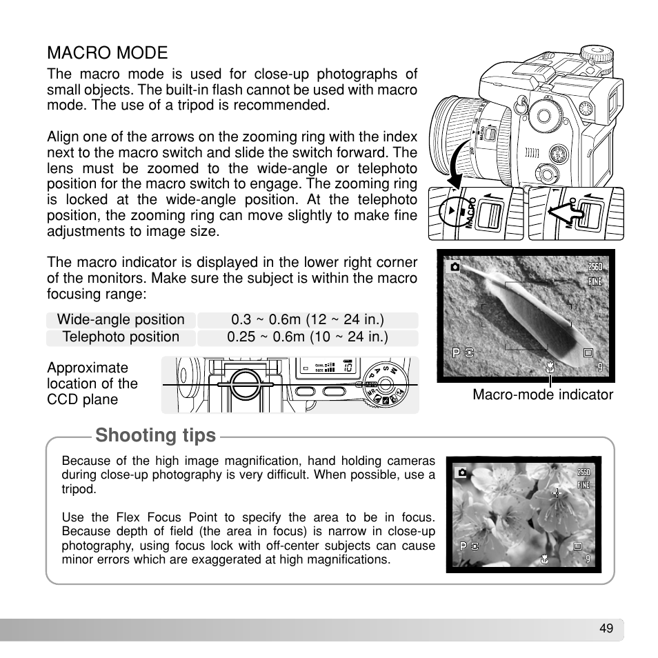 Shooting tips, Macro mode | Konica Minolta Dimage A1 User Manual | Page 49 / 49
