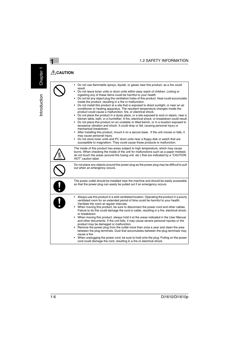 Caution, Caution -6 | Konica Minolta Di1610 User Manual | Page 13 / 148