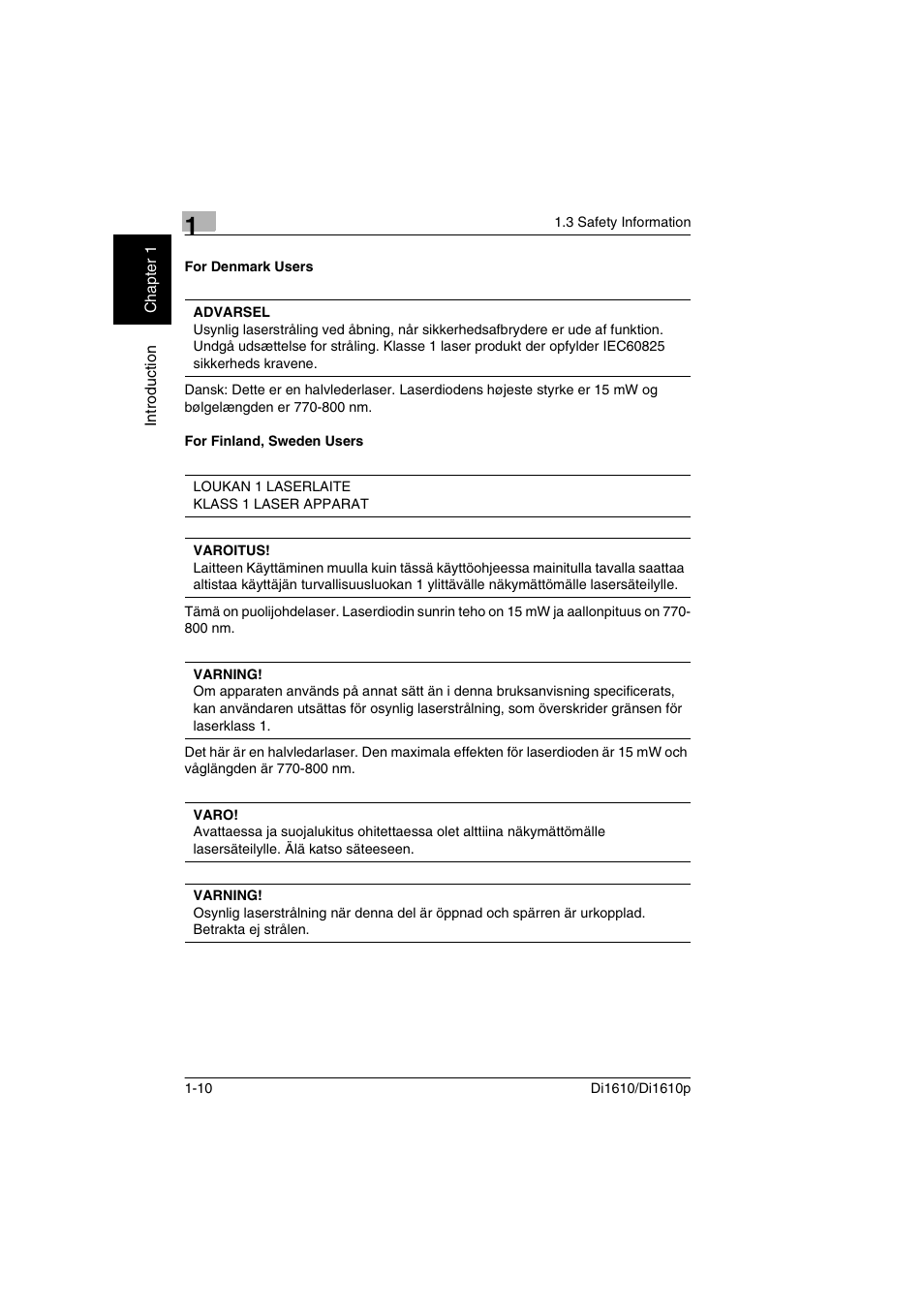 For denmark users, For finland, sweden users | Konica Minolta Di1610 User Manual | Page 17 / 148
