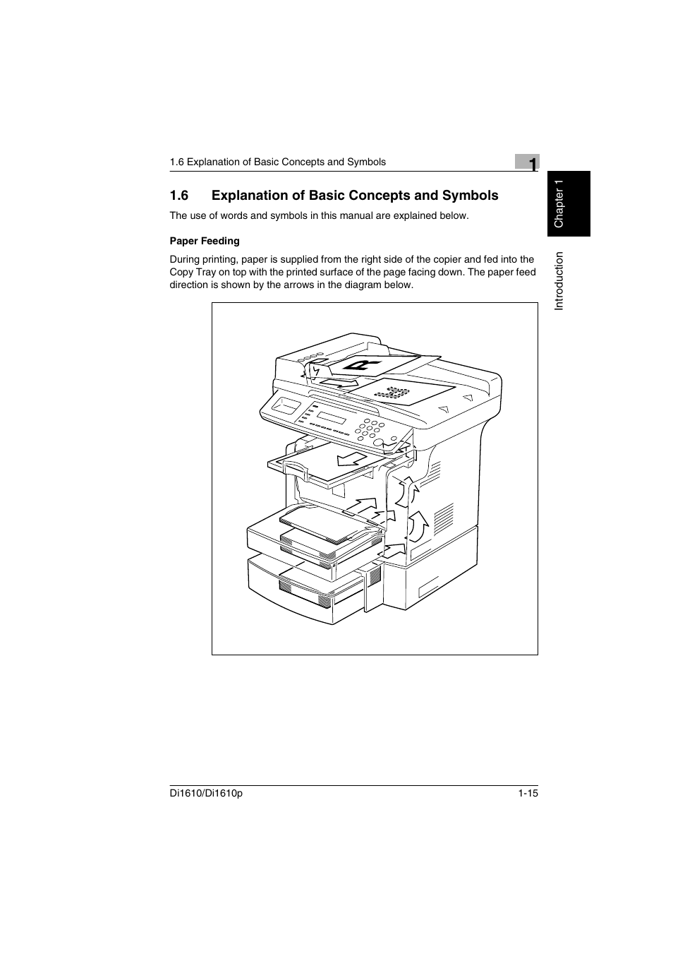 6 explanation of basic concepts and symbols, Paper feeding, Explanation of basic concepts and symbols -15 | Paper feeding -15 | Konica Minolta Di1610 User Manual | Page 22 / 148