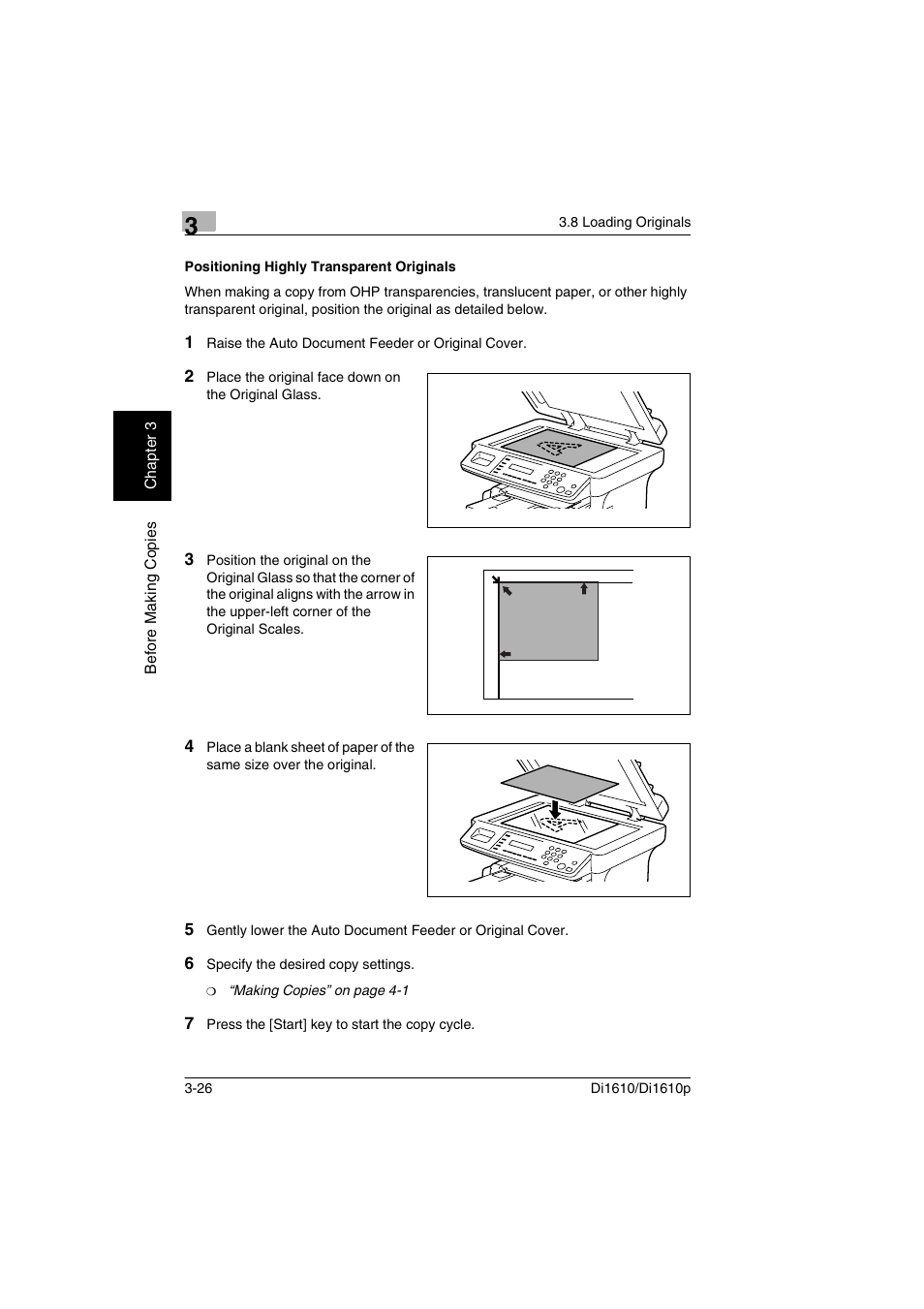 Positioning highly transparent originals, Positioning highly transparent originals -26 | Konica Minolta Di1610 User Manual | Page 55 / 148