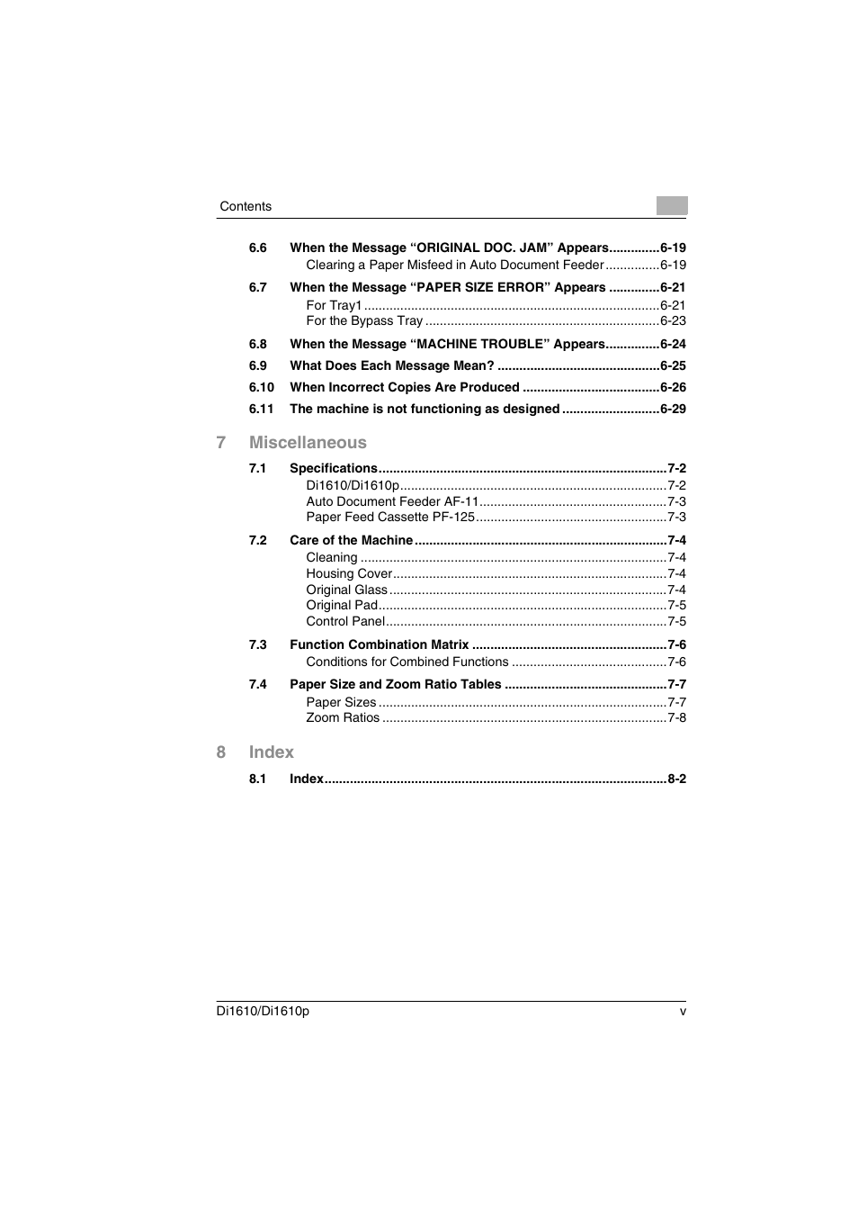 7miscellaneous, 8index | Konica Minolta Di1610 User Manual | Page 6 / 148
