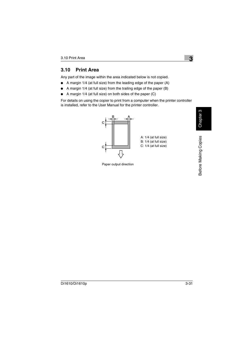 10 print area, Print area -31 | Konica Minolta Di1610 User Manual | Page 60 / 148