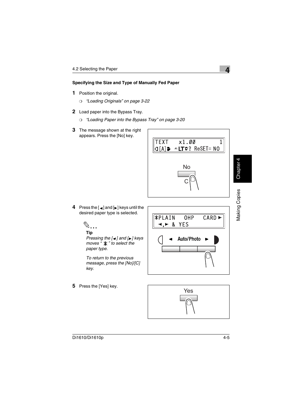 Specifying the size and type of manually fed paper, No c | Konica Minolta Di1610 User Manual | Page 66 / 148