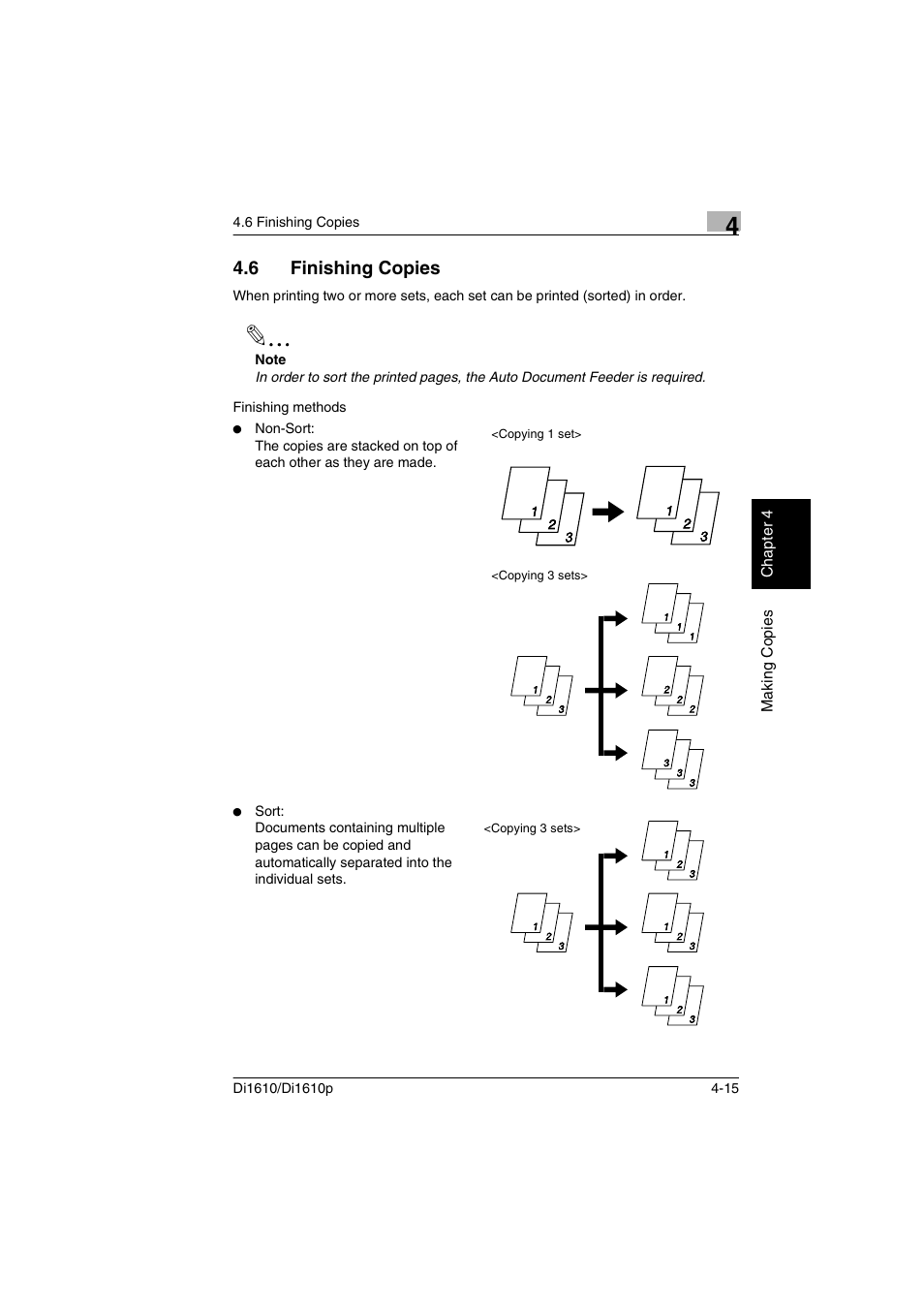 6 finishing copies, Finishing copies -15, Rt (p. 4-15) | Konica Minolta Di1610 User Manual | Page 76 / 148
