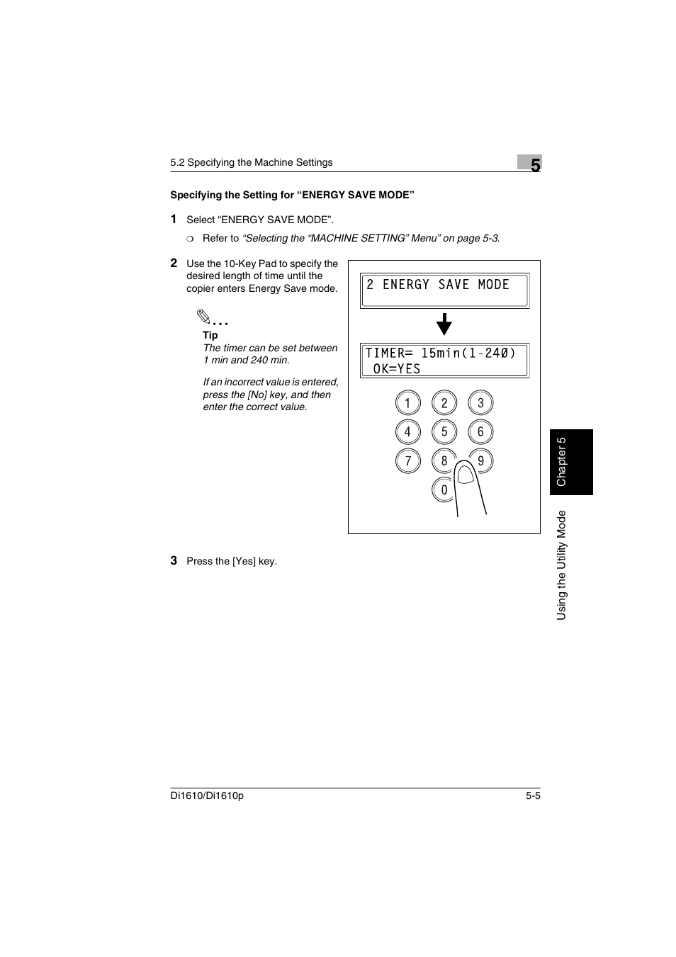Specifying the setting for “energy save mode, Specifying the setting for “energy save mode” -5 | Konica Minolta Di1610 User Manual | Page 82 / 148