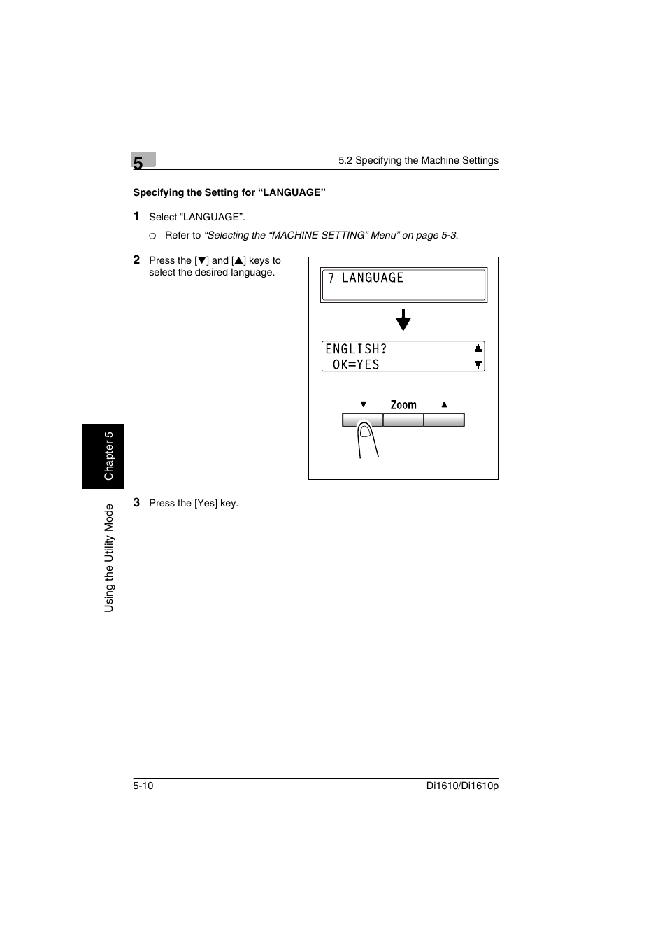 Specifying the setting for “language, Specifying the setting for “language” -10 | Konica Minolta Di1610 User Manual | Page 87 / 148