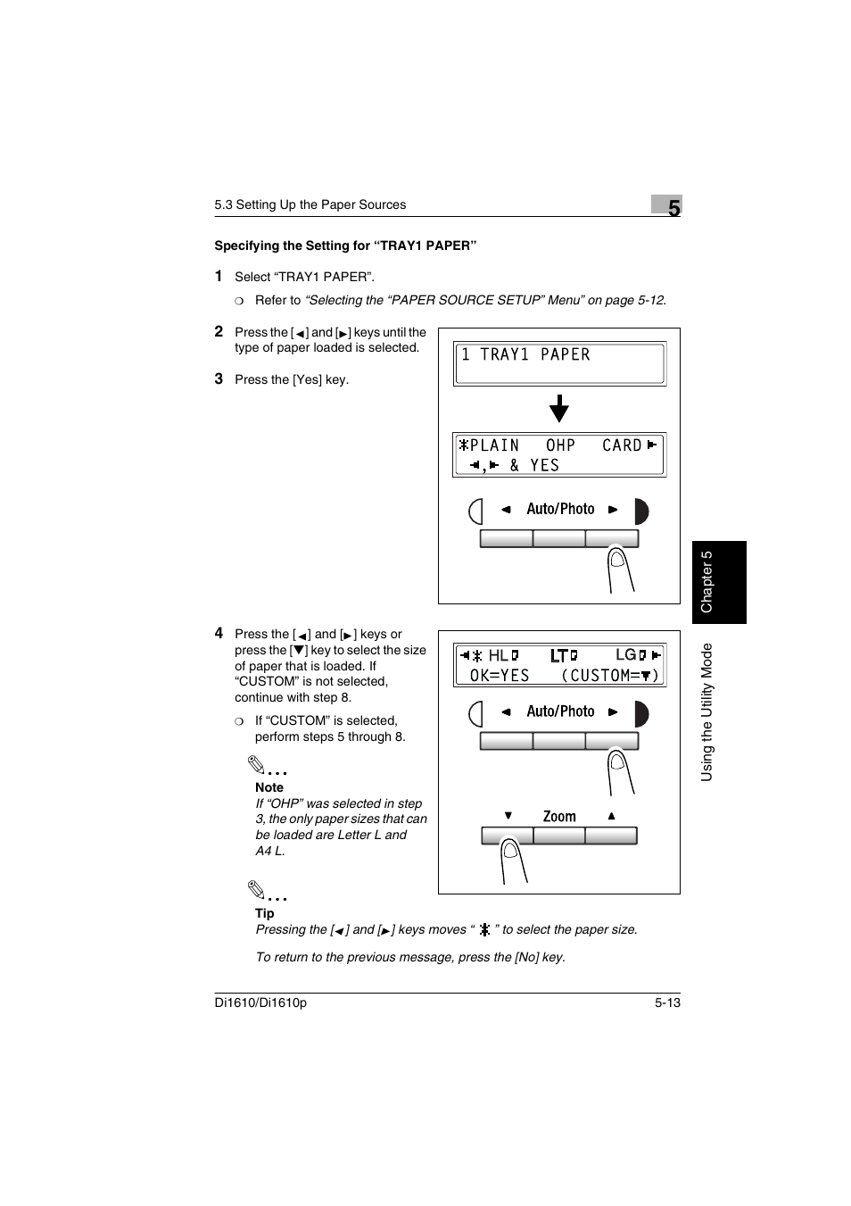 Specifying the setting for “tray1 paper, Specifying the setting for “tray1 paper” -13 | Konica Minolta Di1610 User Manual | Page 90 / 148