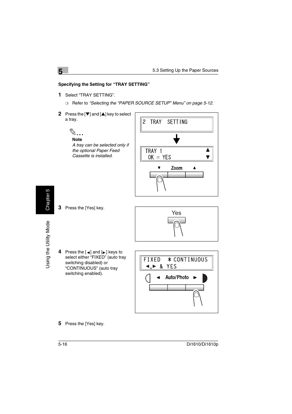 Specifying the setting for “tray setting, Specifying the setting for “tray setting” -16 | Konica Minolta Di1610 User Manual | Page 93 / 148