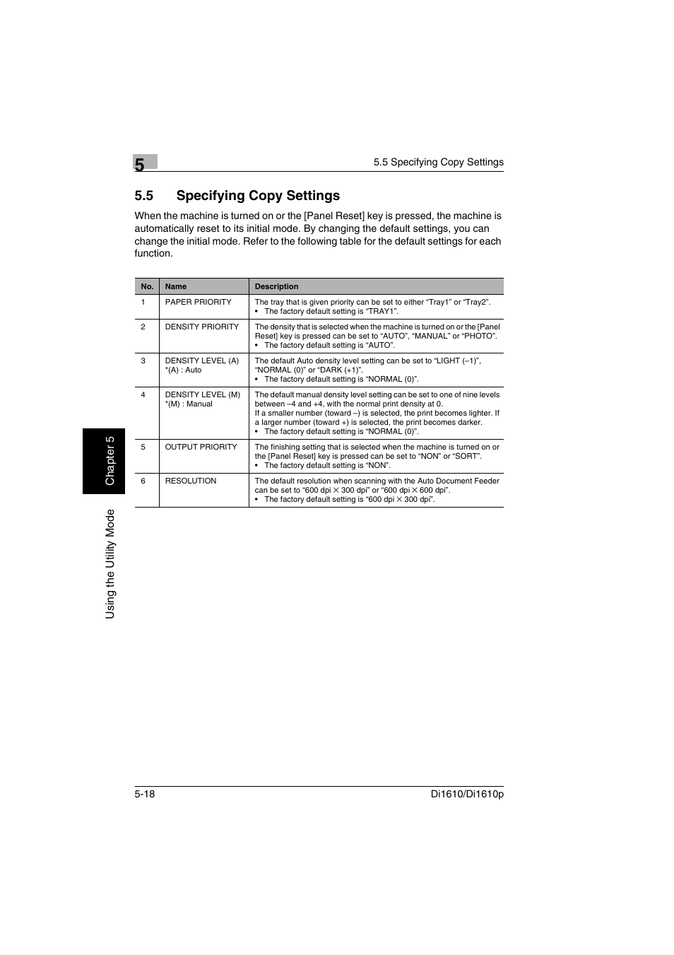5 specifying copy settings, Specifying copy settings -18 | Konica Minolta Di1610 User Manual | Page 95 / 148