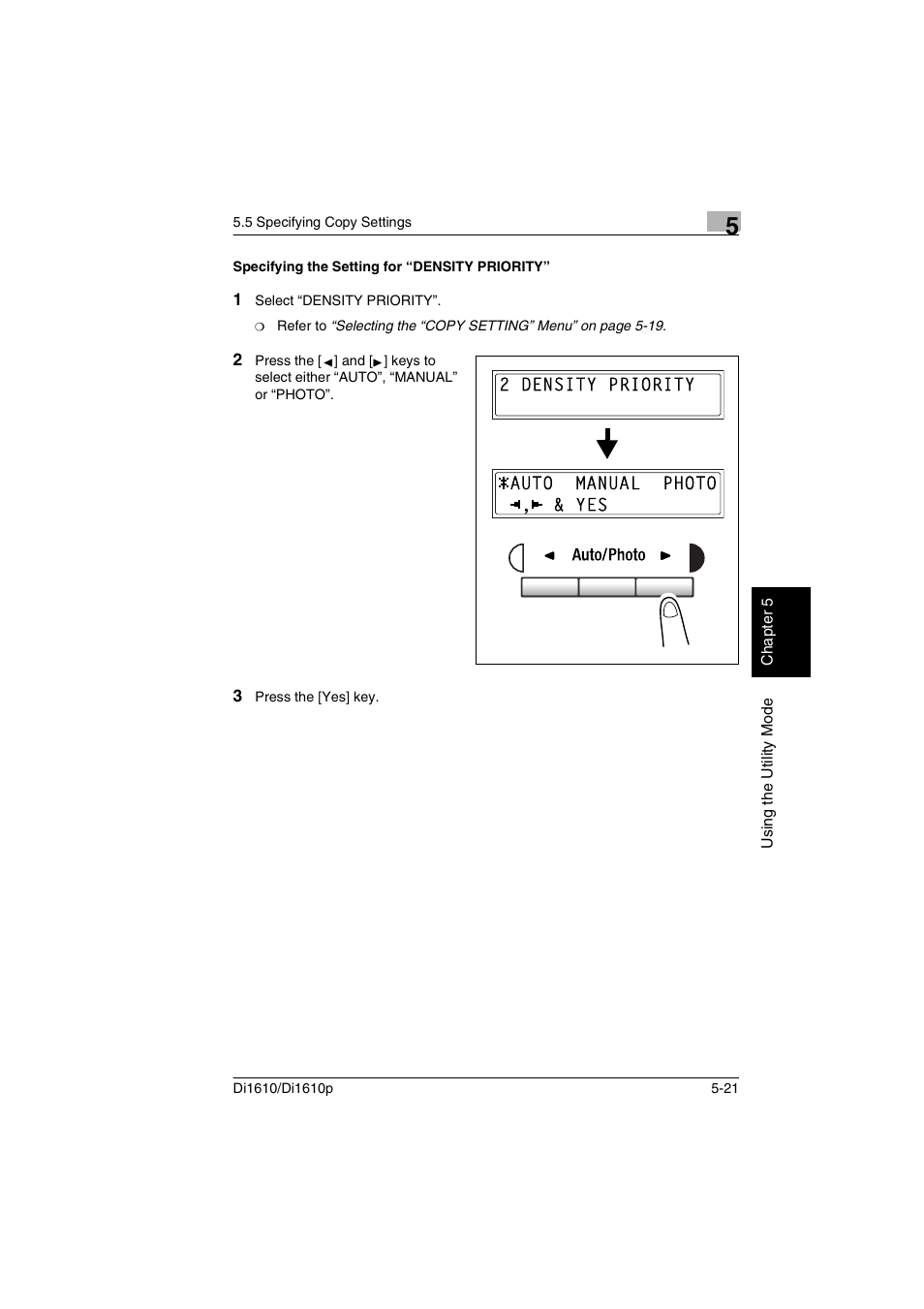 Specifying the setting for “density priority, Specifying the setting for “density priority” -21 | Konica Minolta Di1610 User Manual | Page 98 / 148