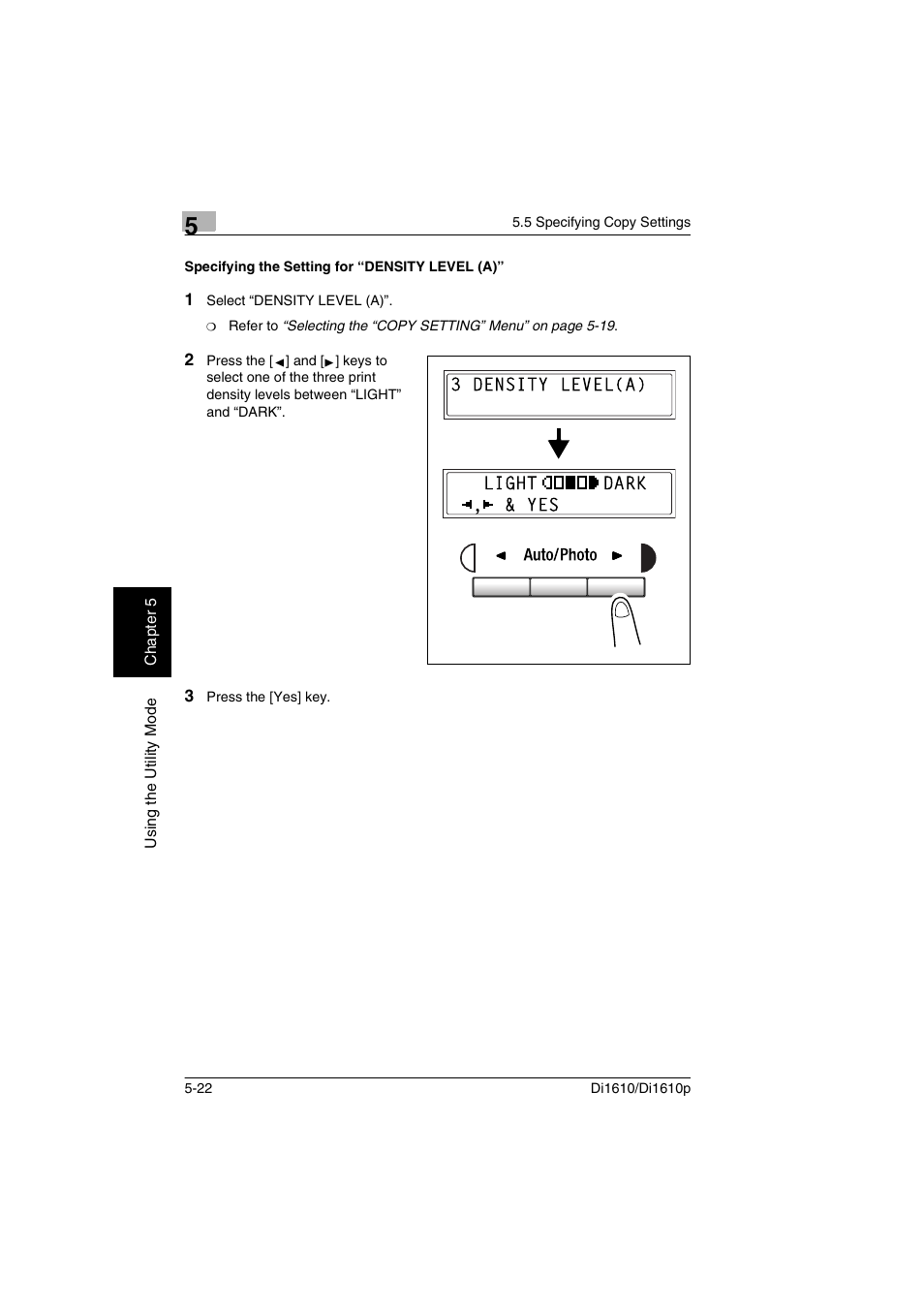 Specifying the setting for “density level (a), Specifying the setting for “density level (a)” -22 | Konica Minolta Di1610 User Manual | Page 99 / 148