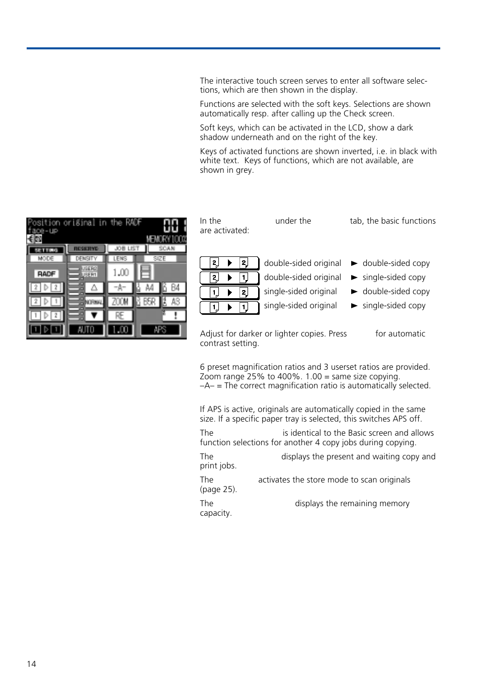 All functions at a glance, 1 the basic screen, 2 the touch screen | Konica Minolta 7020 User Manual | Page 14 / 58