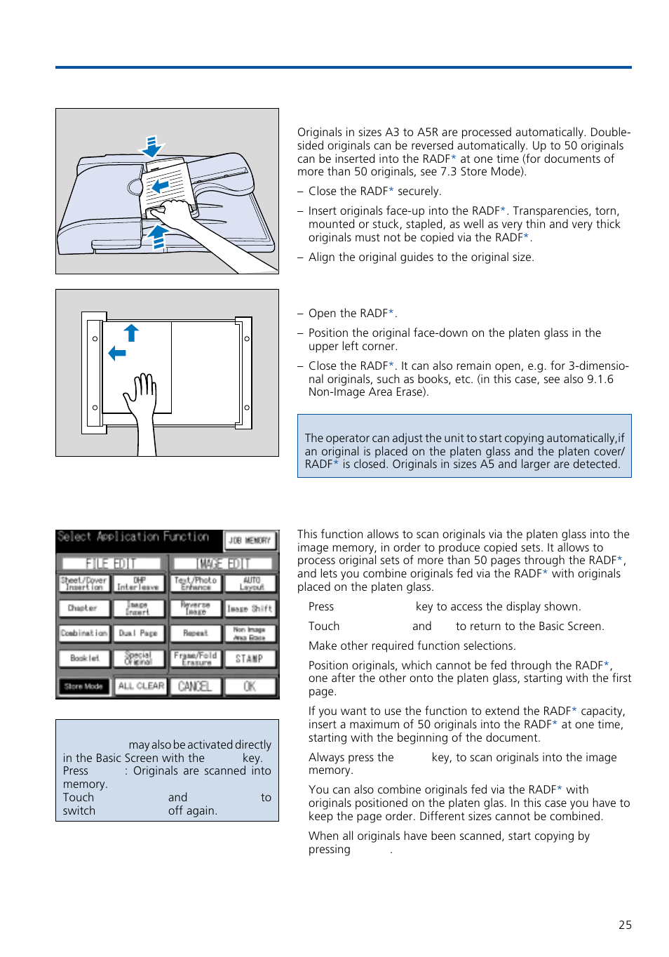 Simple copying, 2 position originals, 3 store mode | Konica Minolta 7020 User Manual | Page 25 / 58