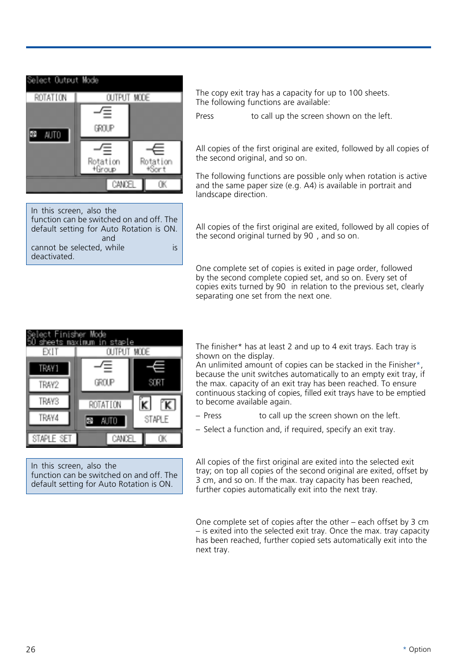 Simple copying, 4 select finishing functions / stapling position | Konica Minolta 7020 User Manual | Page 26 / 58
