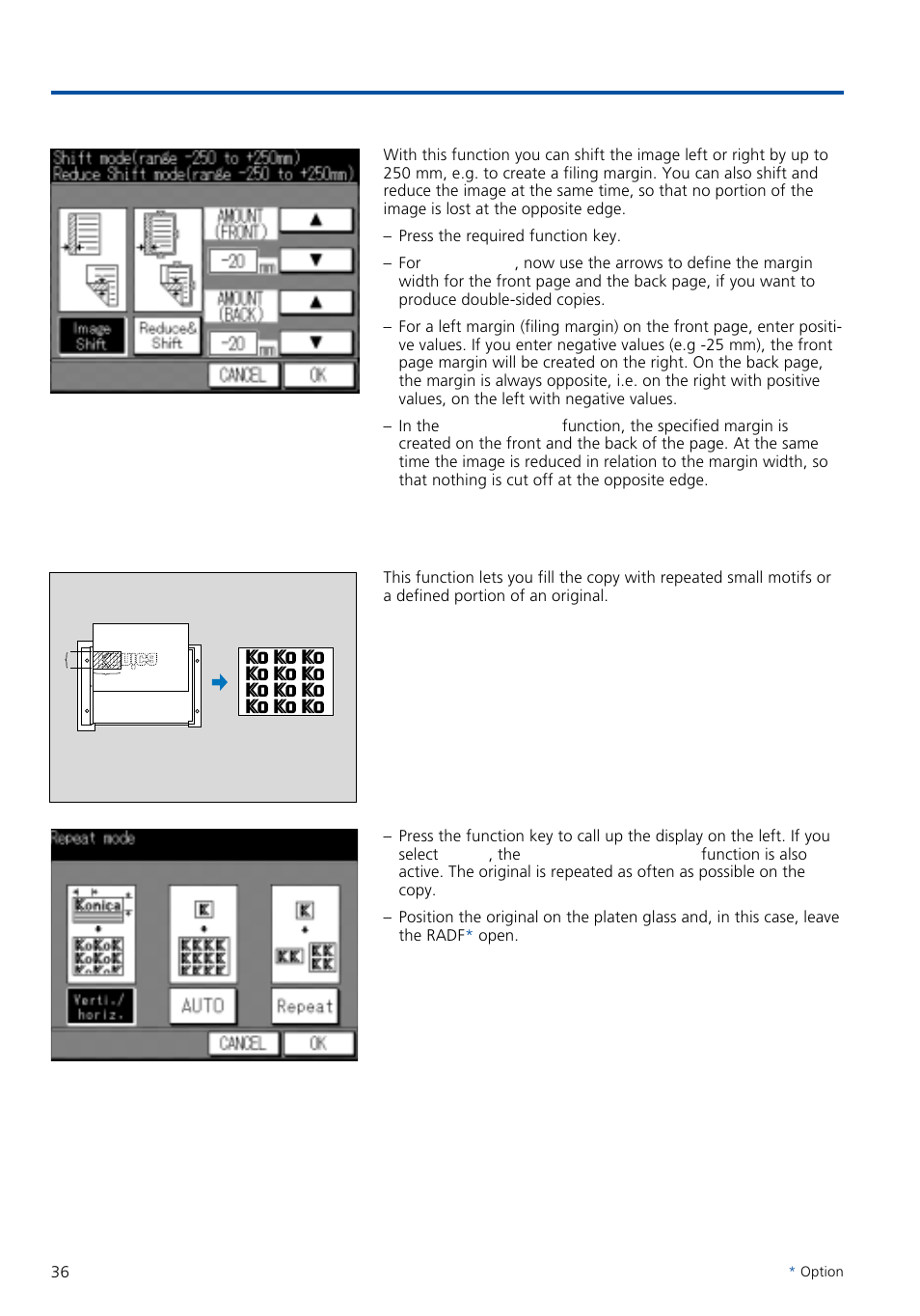 Special functions, 4 image shift, 5 image repeat | Konica Minolta 7020 User Manual | Page 36 / 58