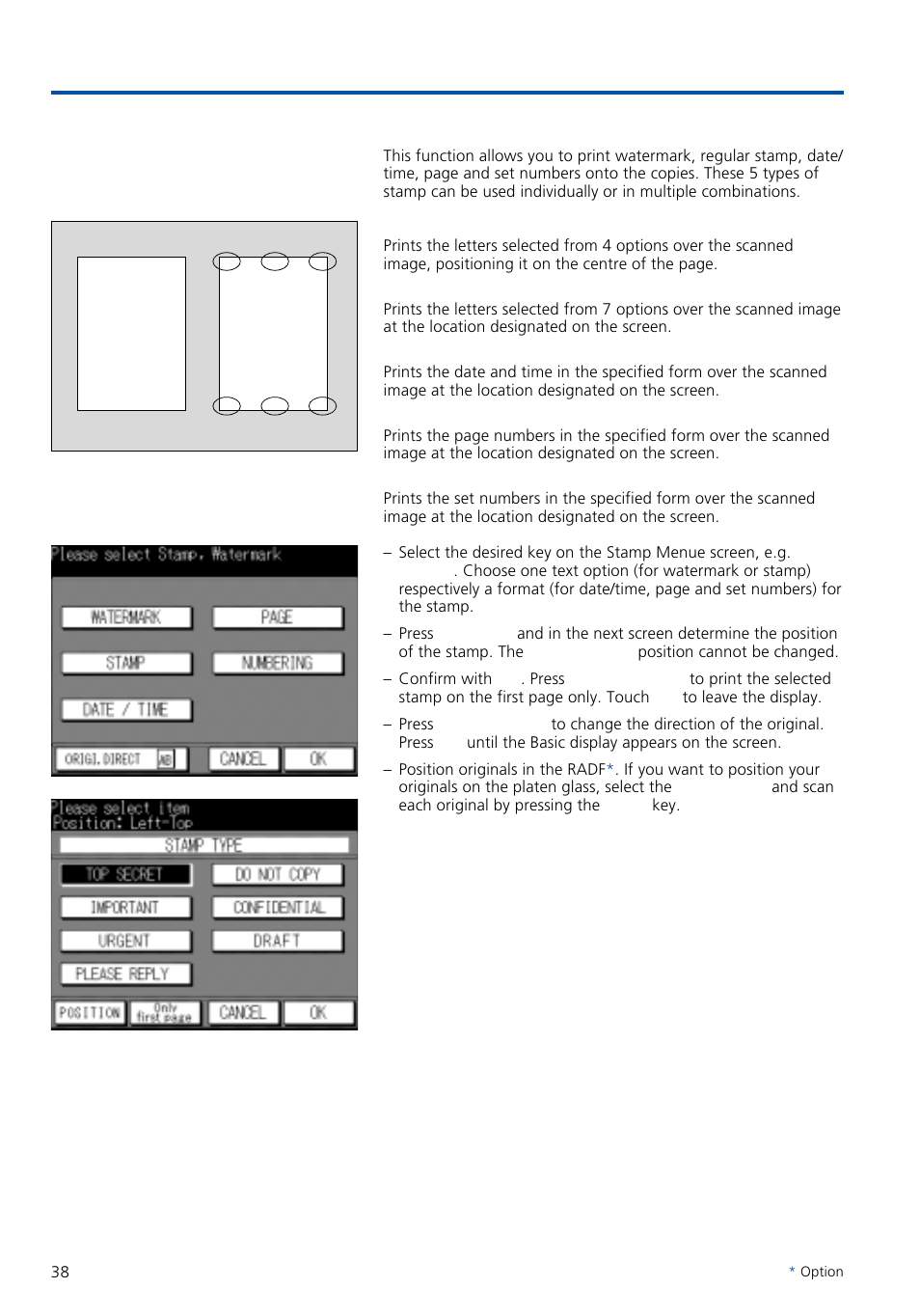 Special functions, 8 stamp, watermark, and other imprints | Konica Minolta 7020 User Manual | Page 38 / 58