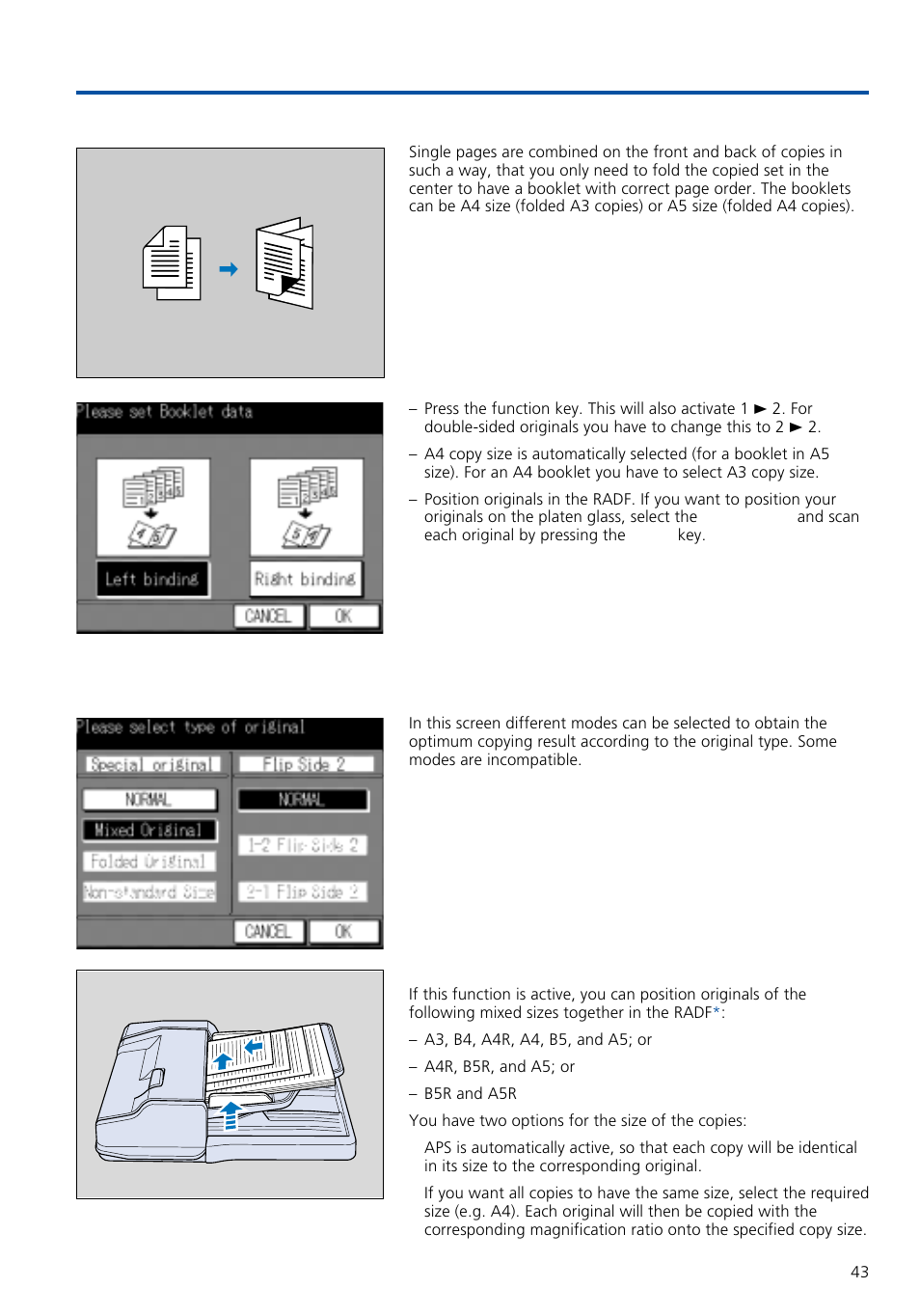 Special functions, 8 special originals, 7 booklet mode | Konica Minolta 7020 User Manual | Page 43 / 58