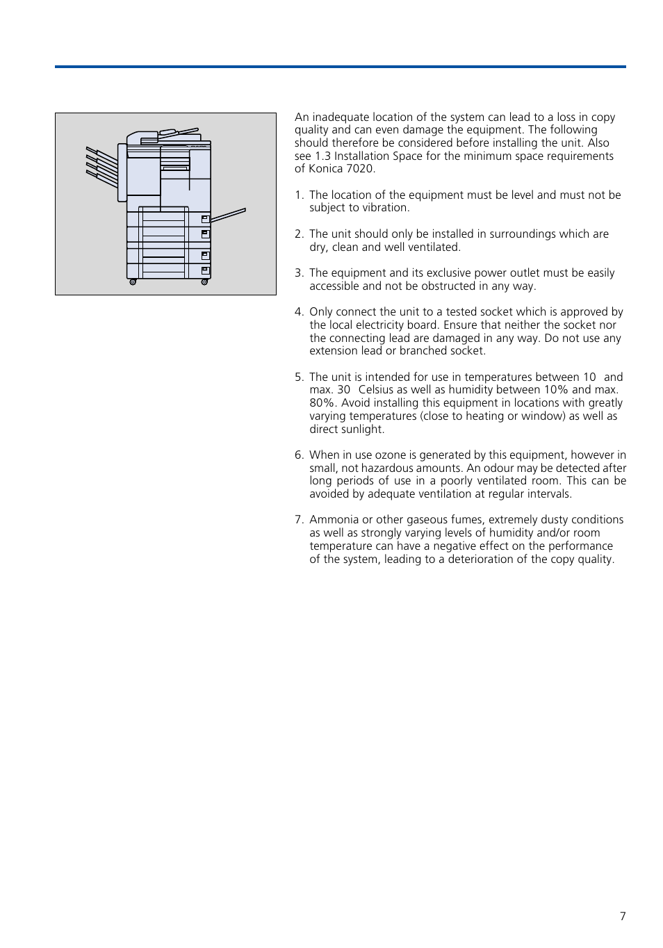 Advice on installation and user safety, 2 installation | Konica Minolta 7020 User Manual | Page 7 / 58